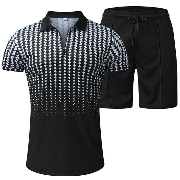 PEASKJP Workout Short Sets for Men Men's Fashion Short Sets Outfits 2 Piece Summer Shirt and Shorts Sets (White,3XL)