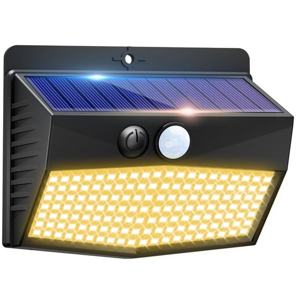 Porch Light, Solar Security Light 138 LED Warm Light Outdoor Motion Sensor 3 Modes IP65 ABS Plastic Black 1 Pack for Backyard Garage Deck (Black)