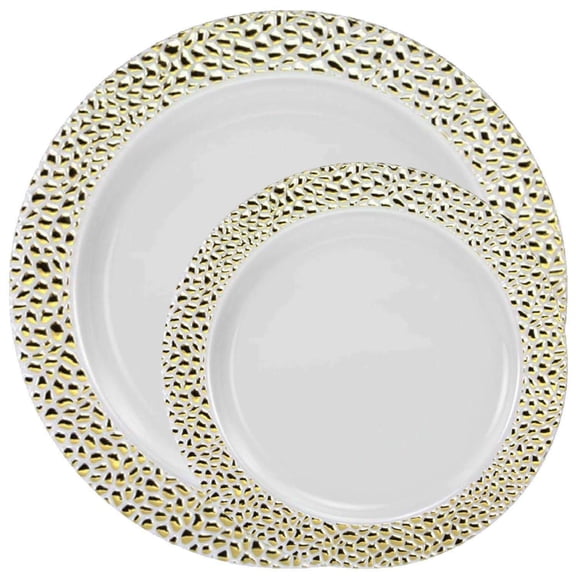 PEBBLED COLLECTIONS DISPOSABLE GOLD PLASTIC TABLEWARE SET FOR ALL THE OCCASIONS (20 Qty)