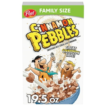 Post Cinnamon Pebbles Breakfast Cereal, Gluten Free, Family Size Box, 19.5 oz