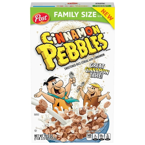 Post Cinnamon Pebbles Breakfast Cereal, Gluten Free, Family Size Box, 19.5 oz