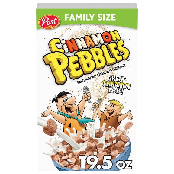 Post Cinnamon Pebbles Breakfast Cereal, Gluten Free, Family Size Box, 19.5 oz