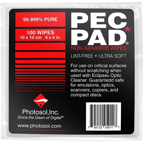 PEC-PAD Lint Free Wipes 4x4 Non-Abrasive Ultra Soft Cloth for Cleaning Sensitive Surfaces Like Camera, Lens, Filters, Film, Scanners, Telescopes, Microscopes, Binoculars. 100 Sheets Per/Pkg