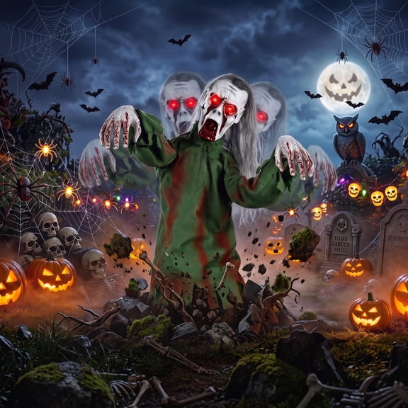 PECHAM 24" Halloween Zombie Groundbreaker Decorations with Light and Sound, Halloween Motion and Sound Scary Deco Props