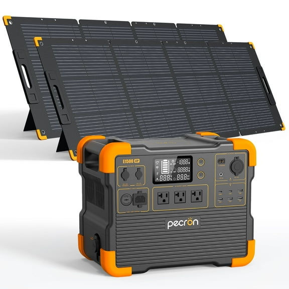 PECRON E1500LFP 1536Wh/2200W Portable Power Station With 2*200W Solar Penal, AC Outport Solar Generators LiFePO4 Battery UPS for Indoor Home Backup Emergency Outdoor Camping RV Trip