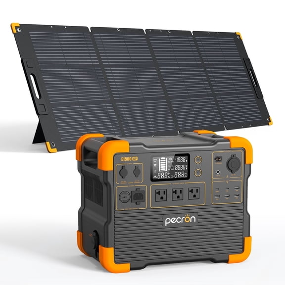 PECRON E1500LFP 1536Wh/2200W Portable Power Station With 200W Solar Panels, AC Outport Solar Generators LiFePO4 Battery UPS for Indoor Home Backup Emergency Outdoor Camping RV Trip