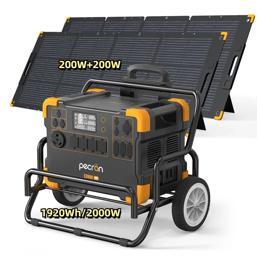 PECRON E2000LFP 1920Wh/2000W Portable Power Station Solar Generator with 2x200W Solar Panels Cart Kit