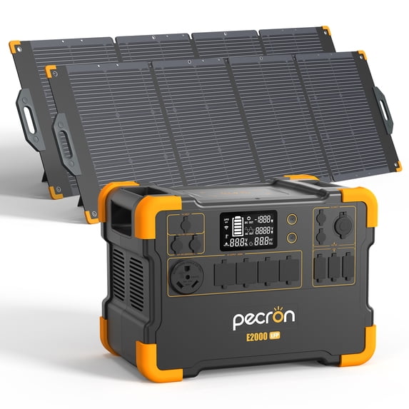 PECRON E2000LFP Portable Power Station 1920Wh/2000W AC Output with 2*200W Solar Panels Kit LiFePO4 Battery Generator for Home Backup