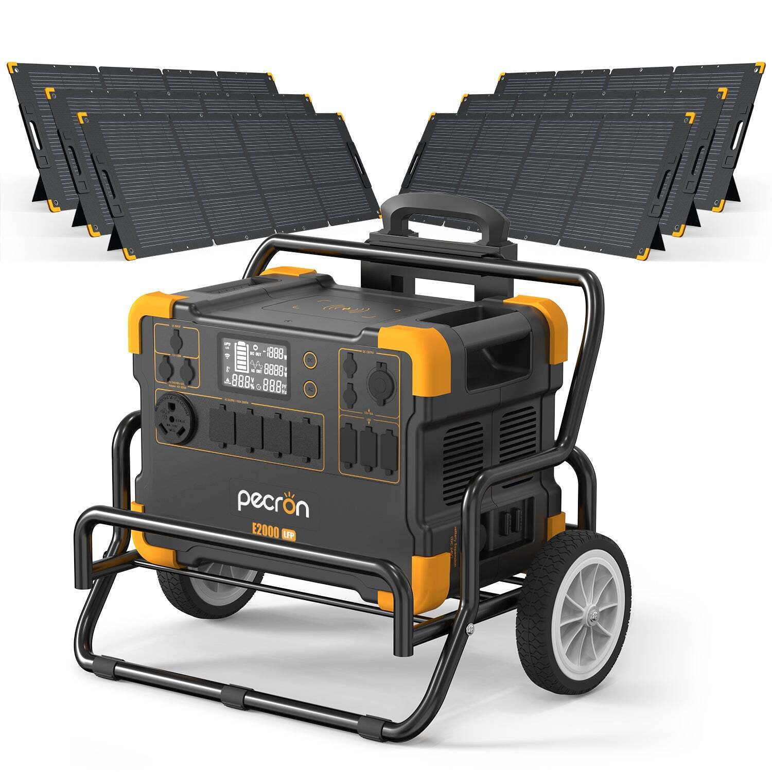 PECRON E2000LFP 1920Wh/2000W Portable Power Station with 6*200W Solar Panels Cart Kit Solar Generator for Home Emergency, Camping, Travel, RV, Off-Grid