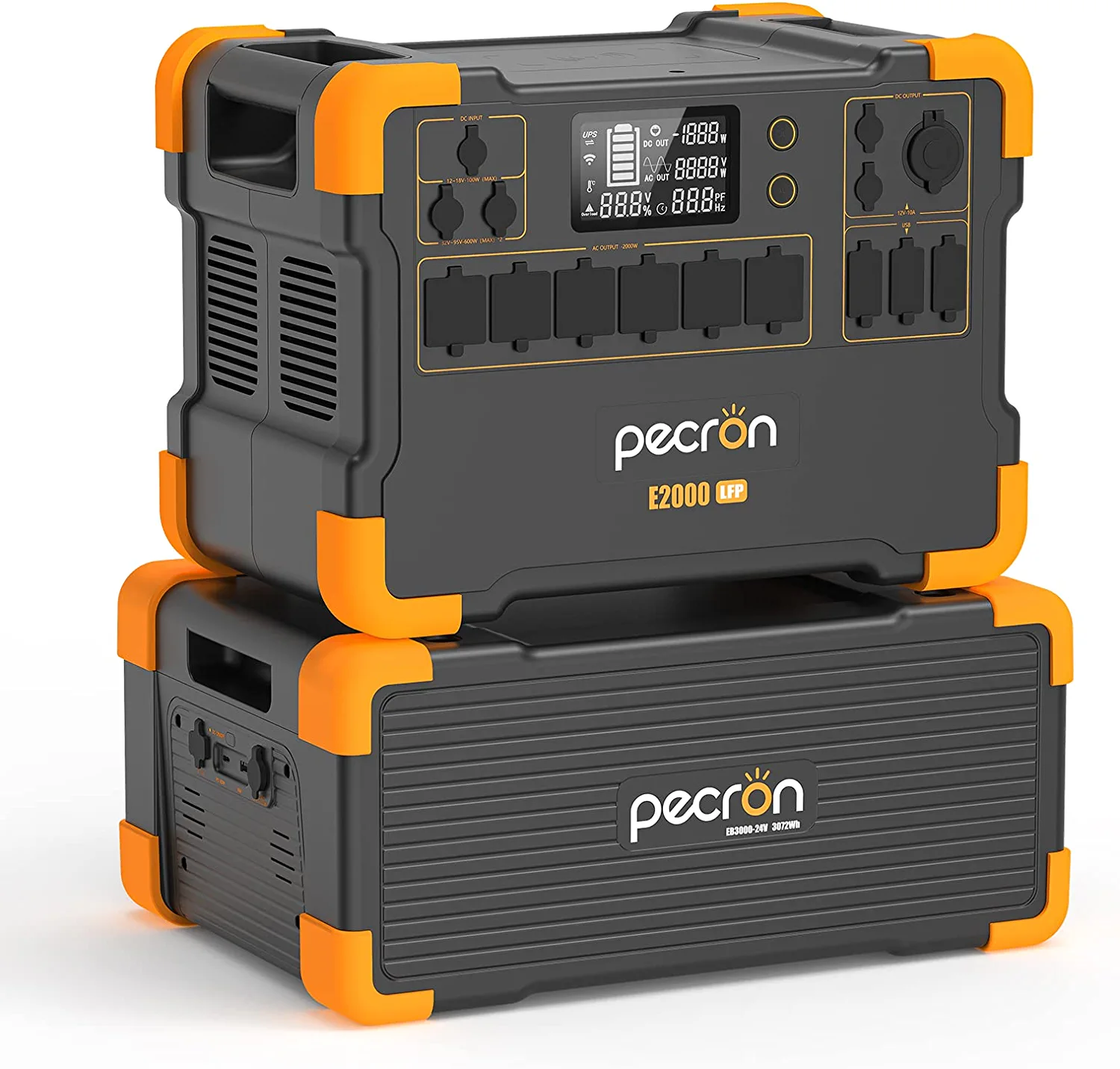 PECRON E2000LFP Portable Power Station 1920Wh/2000W with EB3000-24V 3072Wh LiFePO4 Expansion Battery 4992Wh for Camping Home Backup Emergency