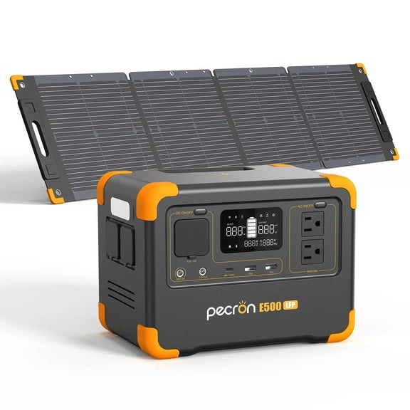 PECRON E500LFP 576Wh/600W Portable Power Station With 100W Solar Panel UPS Function APP Control, LiFePO4 Battery Solar Generator For Home Emergency, Camping Travel,RV,off-Grid