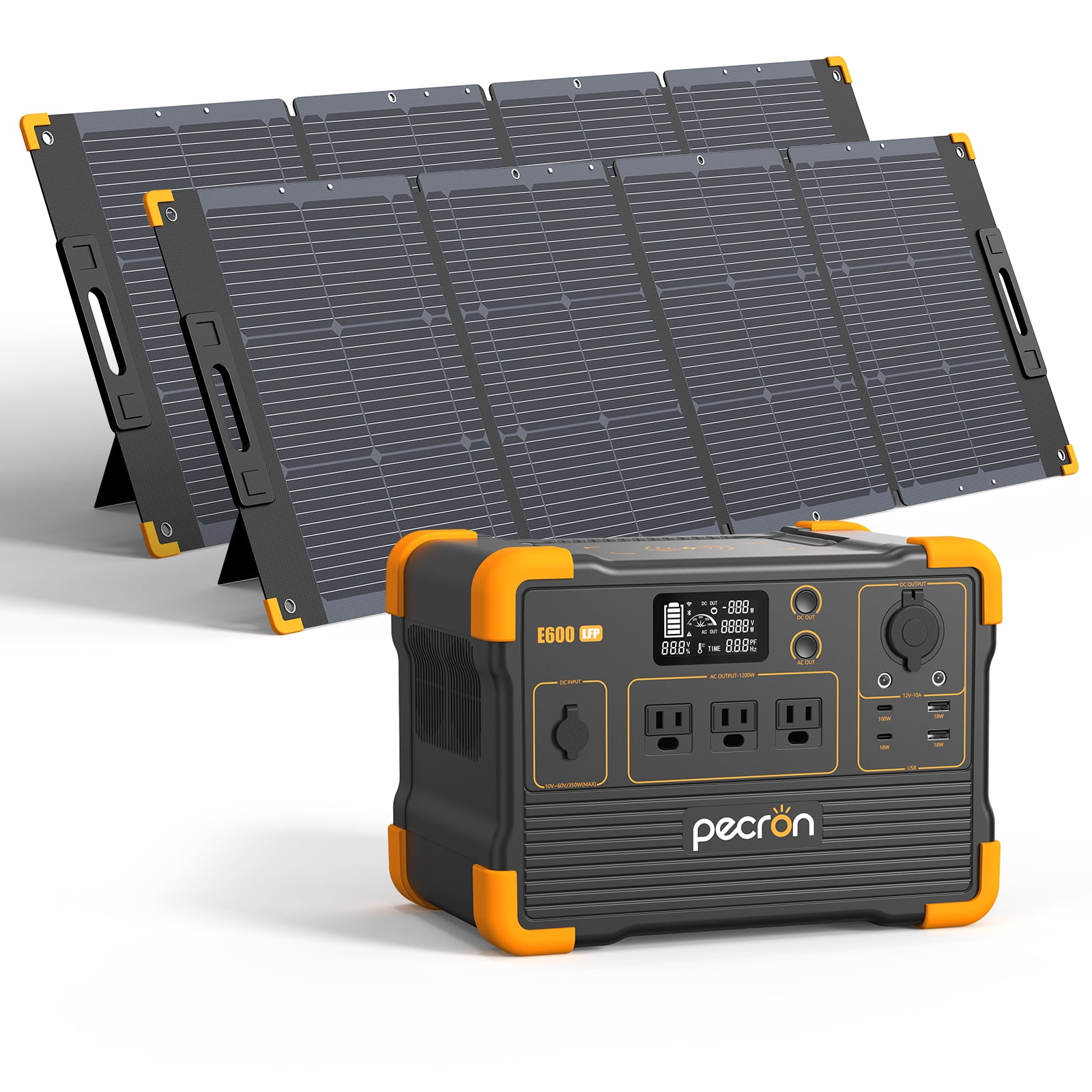 PECRON E600LFP 614Wh/1200W Portable Power Station with 400W Solar Panels, LiFePO4 Battery Portable Solar Generator for Outdoor Camping,Home Backup,off-Grid