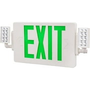 PECTSUN 1 Packs LED Exit Emergency Light with Battery Backup, Green Exit Emergency Sign with 2 Lamp Heads, Fire Exit Sign with Emergency Lights, Hardwired Exit Sign,Plastic Modern Exit Sign Indoor
