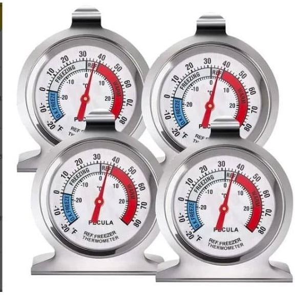 4 Pack Refrigerator Thermometer -30~30C/-20~80F, Classic Fridge Thermometer Large Dial with Red Indicator Thermometer for Freezer Refrigerator Cooler