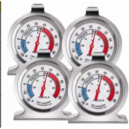 PECULA 4 Pack Refrigerator Thermometer -30~30C/-20~80F, Classic Fridge Thermometer Large Dial with Red Indicator Thermometer for Freezer Refrigerator Cooler