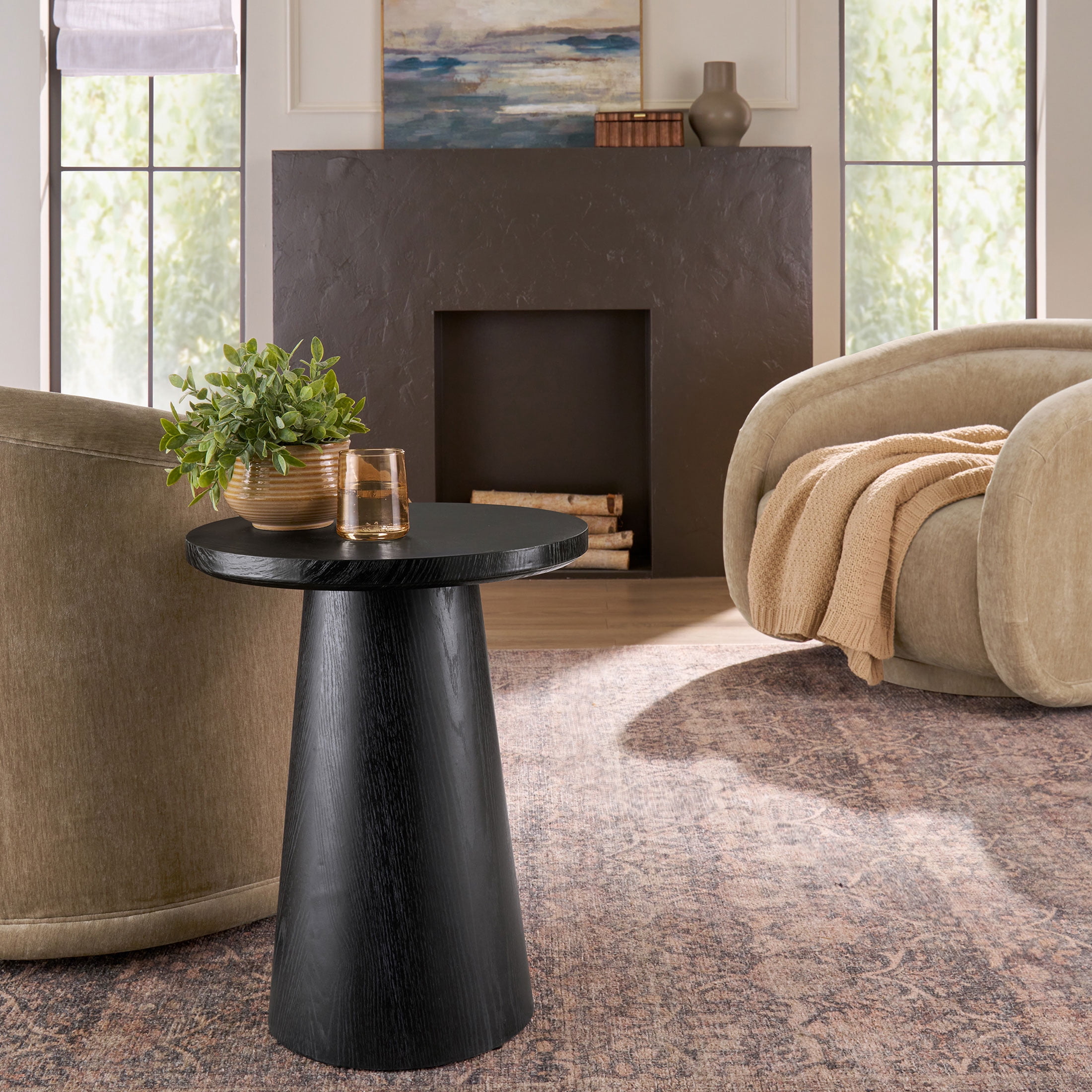 Better Homes & Gardens Ashby Pedestal End Table, Rich Black Finish