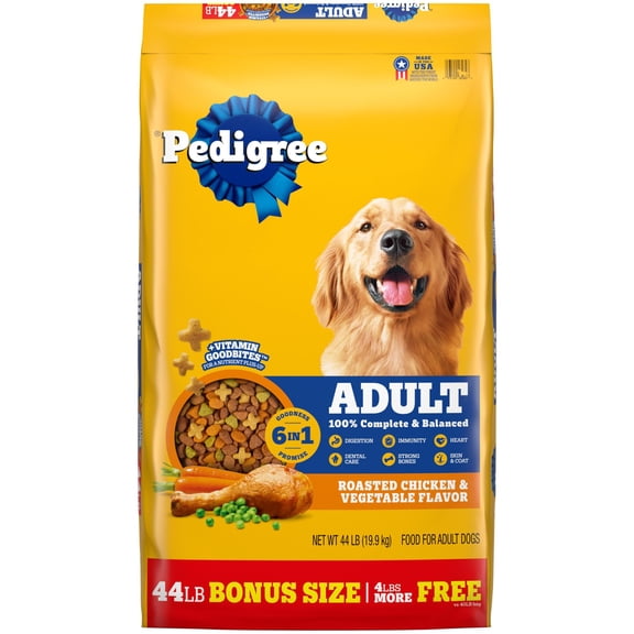 Pedigree High Protein Roasted Chicken & Vegetable Flavor Adult Dry Dog Food, 44 lb Bag