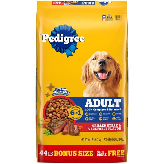 Pedigree High Protein Grilled Steak & Vegetable Flavor Adult Dry Dog Food, 40 lb Bag