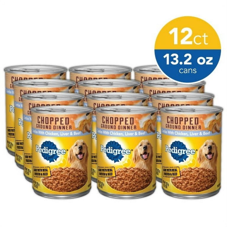 PEDIGREE Chicken Beef Liver Chopped Ground Dinner Wet Dog Food for Adult Dog 13.2 oz Cans 12 Pack