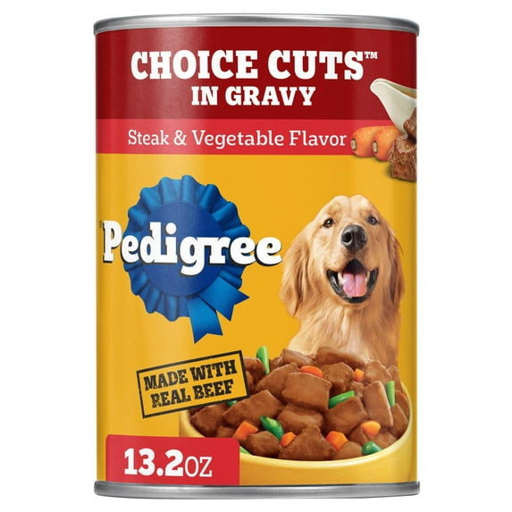 Pedigree Choice Cuts In Gravy Adult Wet Dog Food Steak & Vegetable Flavor, 13.2 oz Cans 12 Pack