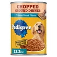 thumbnail image 1 of Pedigree Chopped Ground Dinner T-Bone Steak Flavor Adult Wet Dog Food, (12) 13.2 oz Cans, 1 of 13