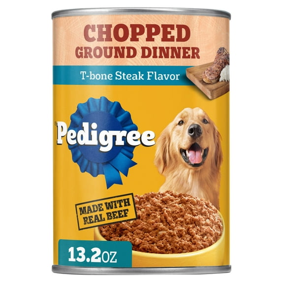 Pedigree Chopped Ground Dinner T-Bone Steak Flavor Adult Wet Dog Food, (12) 13.2 oz Cans
