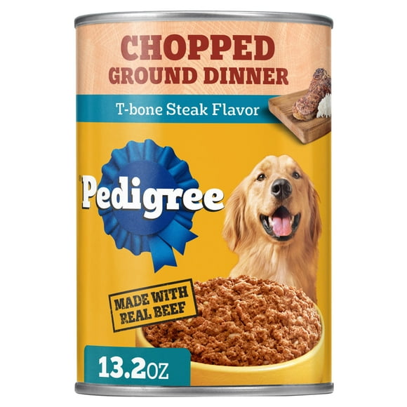 Pedigree Chopped Ground Dinner T-Bone Steak Flavor Adult Wet Dog Food, (12) 13.2 oz Cans