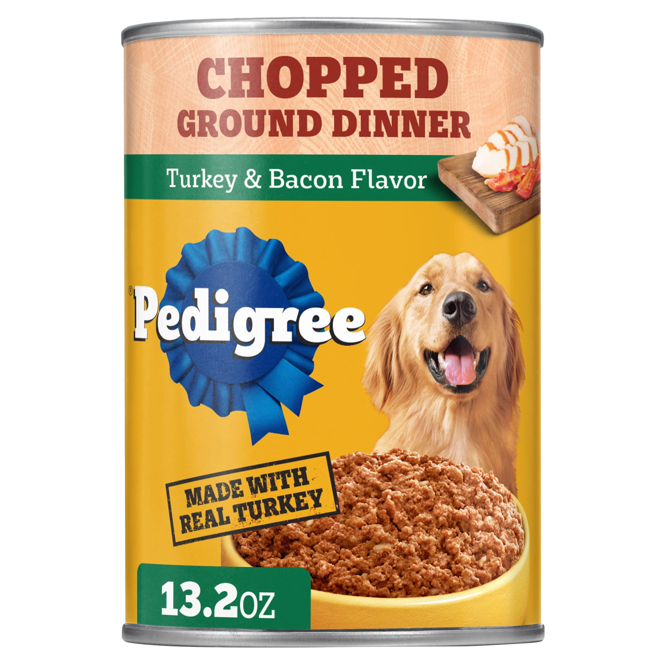 Pedigree Chopped Ground Dinner Turkey & Bacon Flavor Adult Soft Wet Dog Food, (12) 13.2 Oz Cans