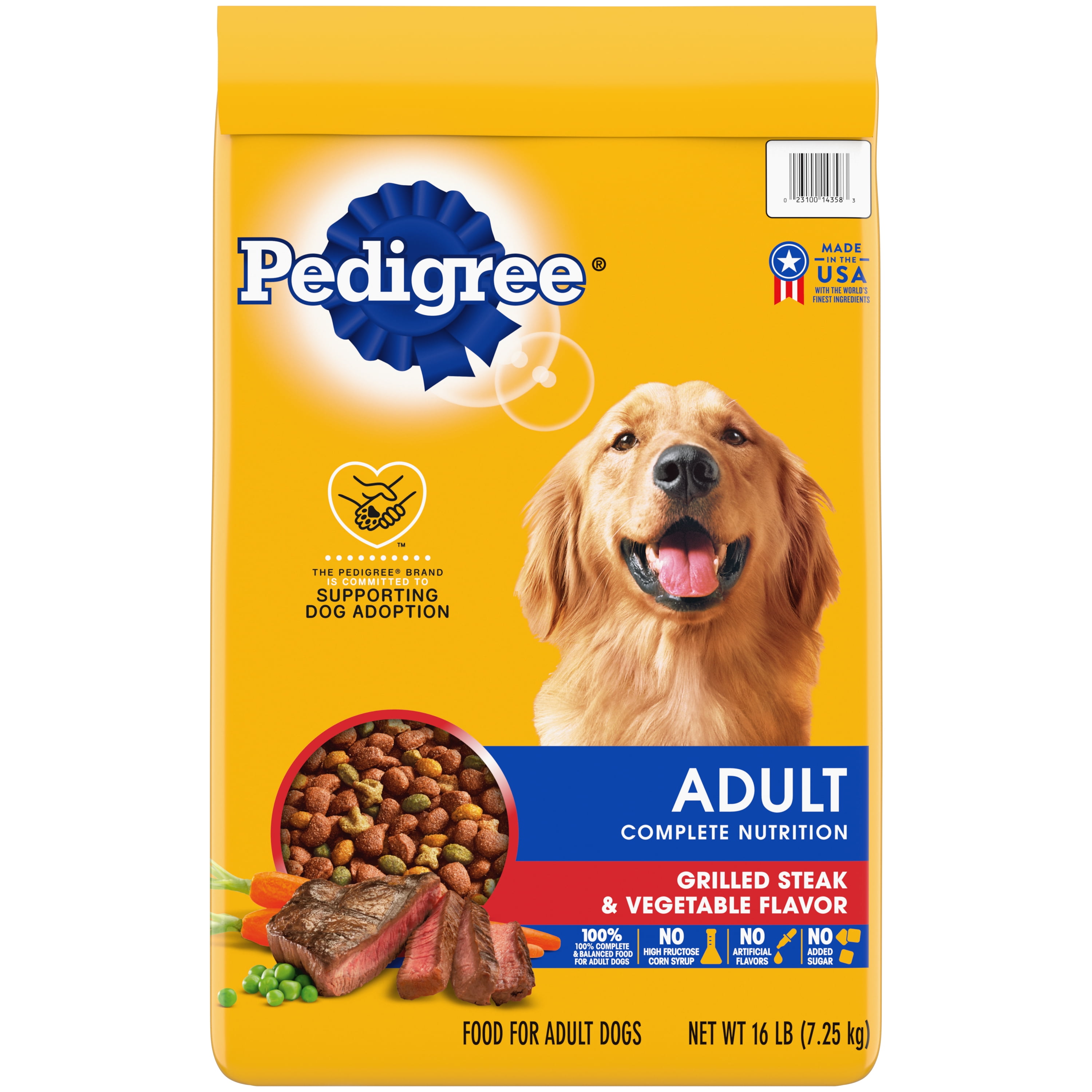 PEDIGREE Complete Nutrition Adult Dry Dog Food Grilled Steak & Vegetable Flavor Dog Kibble, 16