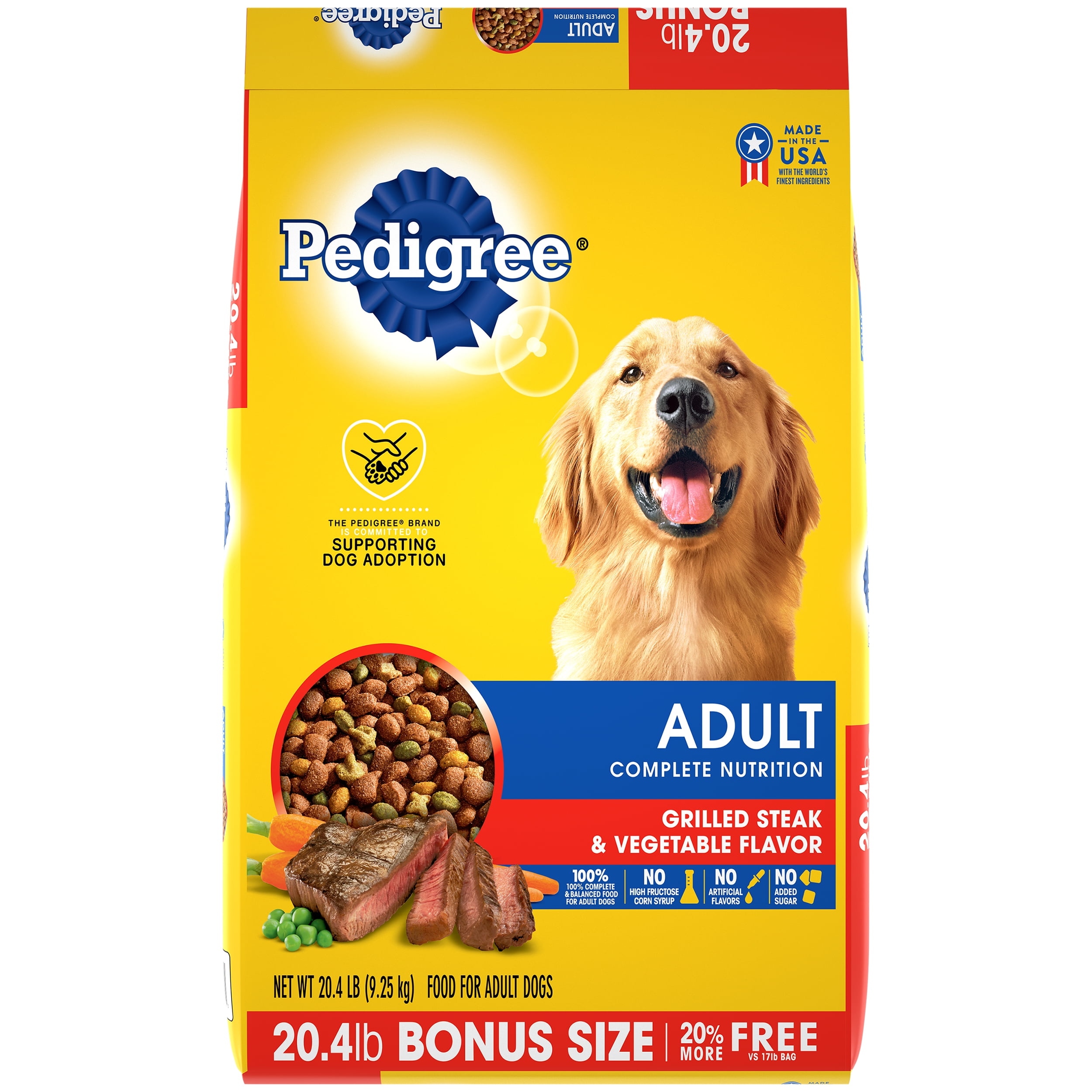 PEDIGREE Complete Nutrition Adult Dry Dog Food Grilled Steak & Vegetable Flavor Dog Kibble, 20.4 lb. Bag
