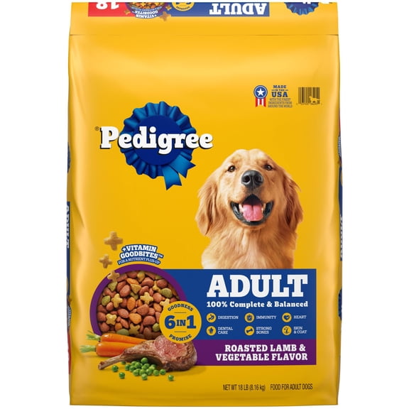 Pedigree High Protein Adult Dry Dog Food Roasted Lamb & Vegetable Flavor, 18 lb. Bag
