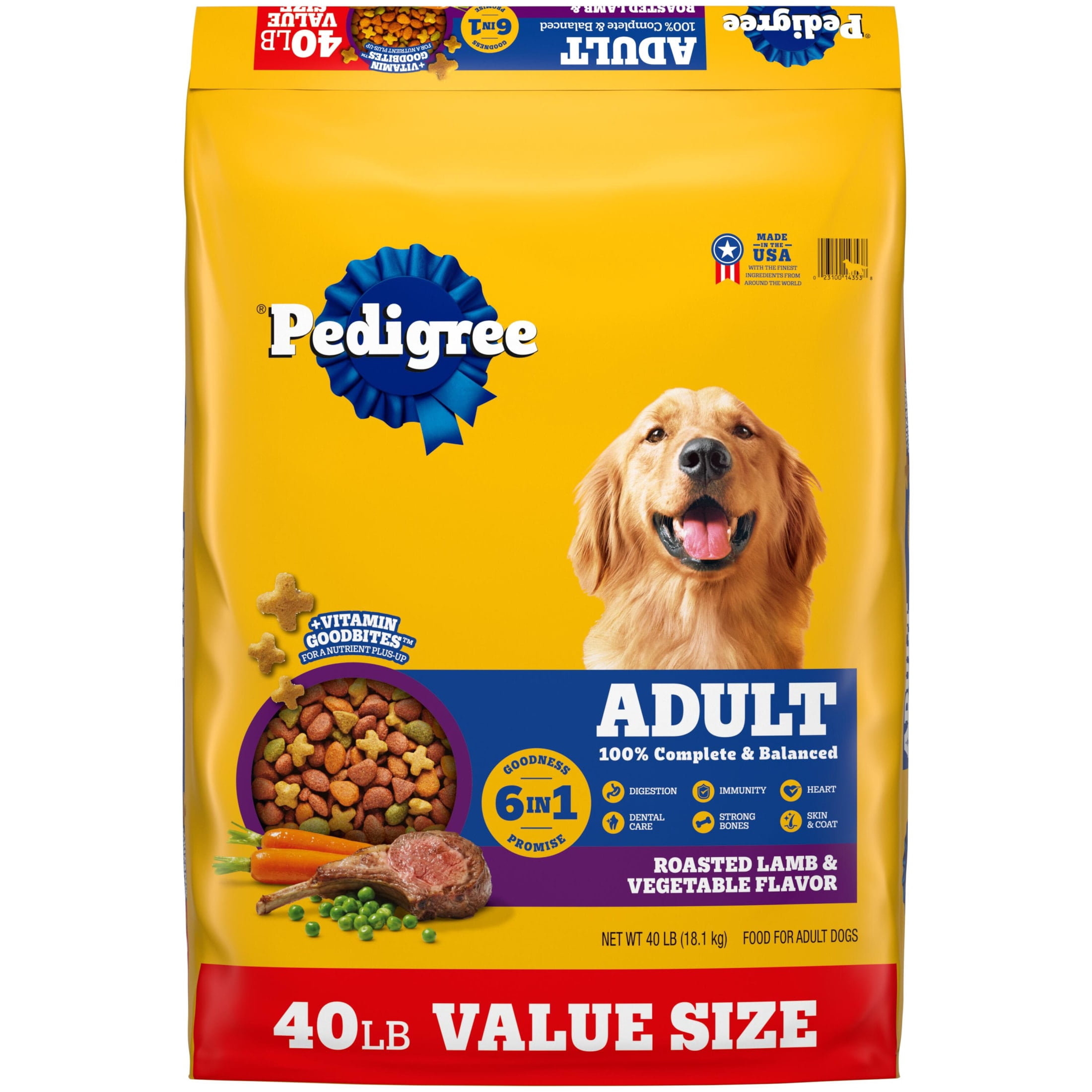 Pedigree High Protein Roasted Lamb & Vegetable Flavor Adult Dry Dog Food, 40 lb Bag