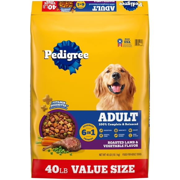 Pedigree High Protein Roasted Lamb & Vegetable Flavor Adult Dry Dog Food, 40 lb Bag