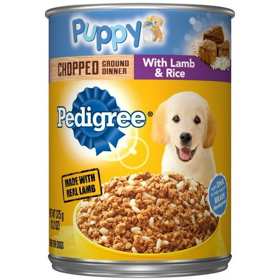 PEDIGREE Puppy Lamb & Rice Chopped Ground Dinner for Puppies Wet Dog Food , 13.2 oz Cans (12 Pack)
