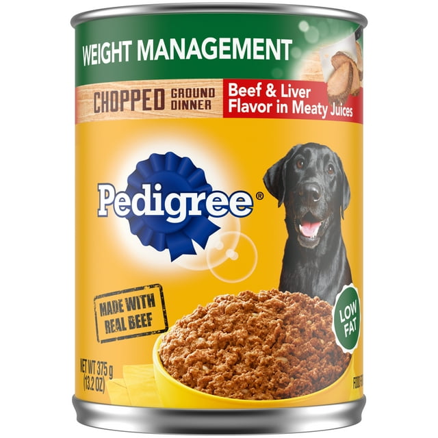 PEDIGREE Weight Management Adult Canned Wet Dog Food for Weight Control Chopped Ground Dinner Beef & Liver Flavor
