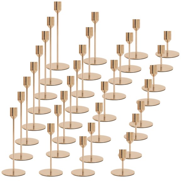PEDOBALI 32 Pcs Candlestick Holders Bulk 0.75 Inch Thick Rose Gold Taper Candle Stick Candelabra Centerpieces Decor Metal Pillar Candle Holders for Party Wedding Table (3.9",5.9",7.9",9.8") Y101