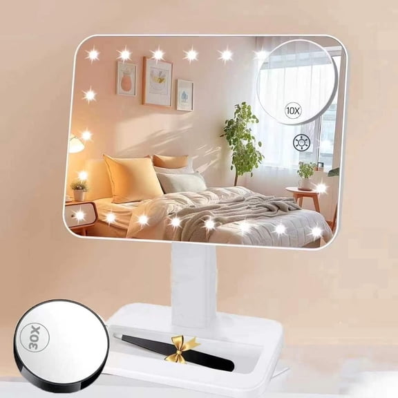 PEDOMIROR Makeup Mirror, Vanity Mirror with Lights, Dimming Touch Sensor,1X/10X/30X Magnification, Rose Gold