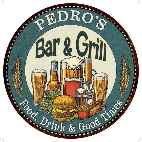 PEDRO'S Bar and Grill 12" Round Metal Sign Kitchen Wall Decor 200120023211