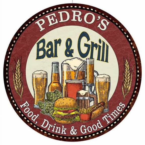 PEDRO'S Bar and Grill 14" Round Metal Sign Kitchen Wall Decor 100140020211