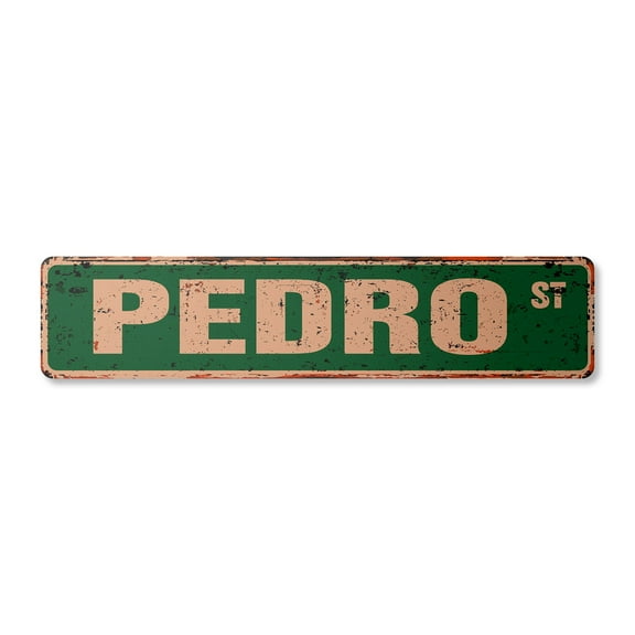 PEDRO Vintage Aluminum Street Sign Childrens Name Room Metal Sign rustic metal tin | Indoor/Outdoor | 30" Wide