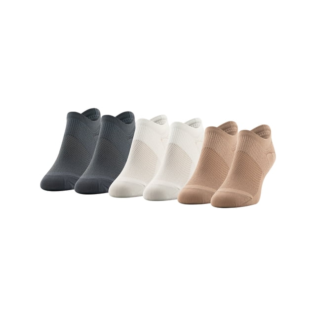 PEDS Women's All Day Active Nylon Invisible Socks Assorted, 6 Pairs, Sizes 5-10