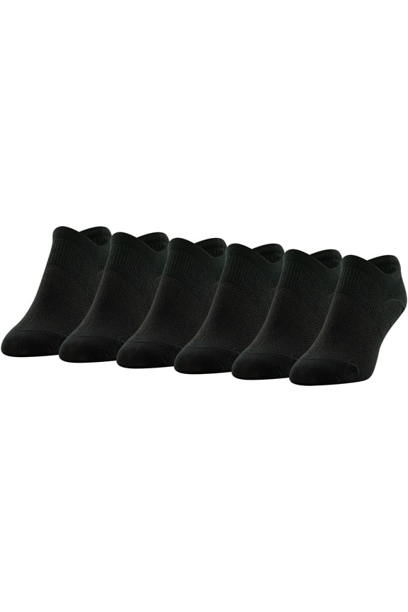 Women's All Day Active Nylon Invisible Socks Black, 6 Pairs, Sizes 5-10