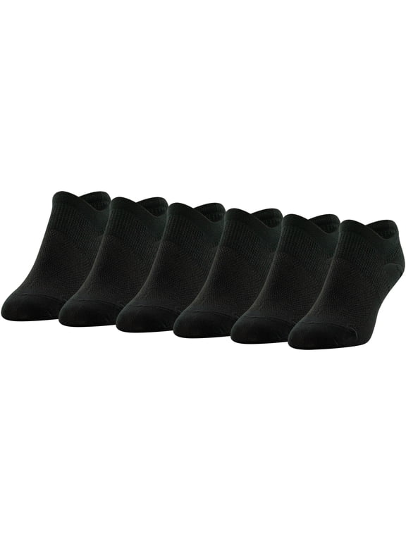 Women's All Day Active Nylon Invisible Socks Black, 6 Pairs, Sizes 5-10