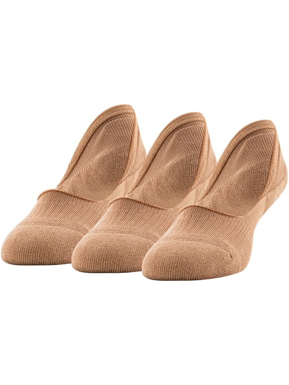Women's Cushion Mid Cut Liner No Show Socks Nude, 3 Pairs, Sizes 5-10