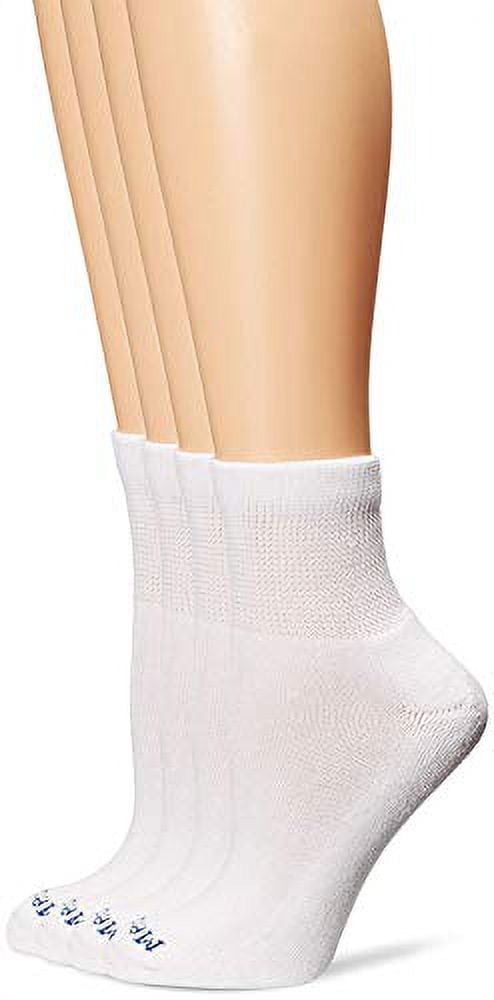 MEDIPEDS PEDS Women's Diabetic Quarter Socks with Non-Binding Top and Cushion 4 Pairs, White, Shoe Size: 6-10
