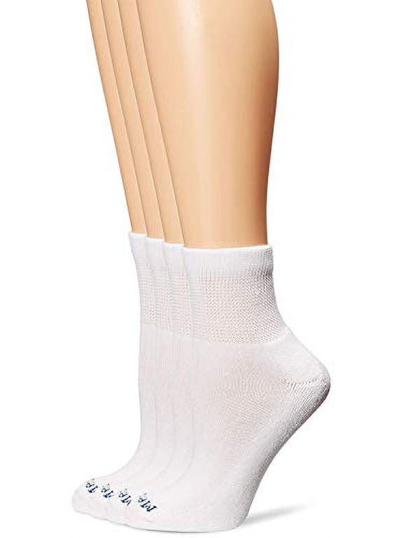 PEDS Women's Diabetic Quarter Socks with Non-Binding Top and Cushion 4 Pairs, White, Shoe Size: 6-10