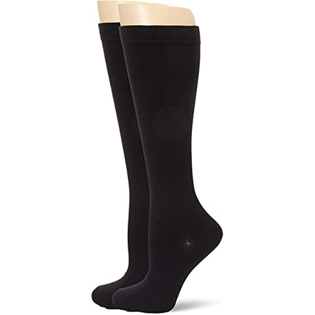 MediPeds Nylon Over The Calf Socks with Compression Fit 2 Pairs, Black
