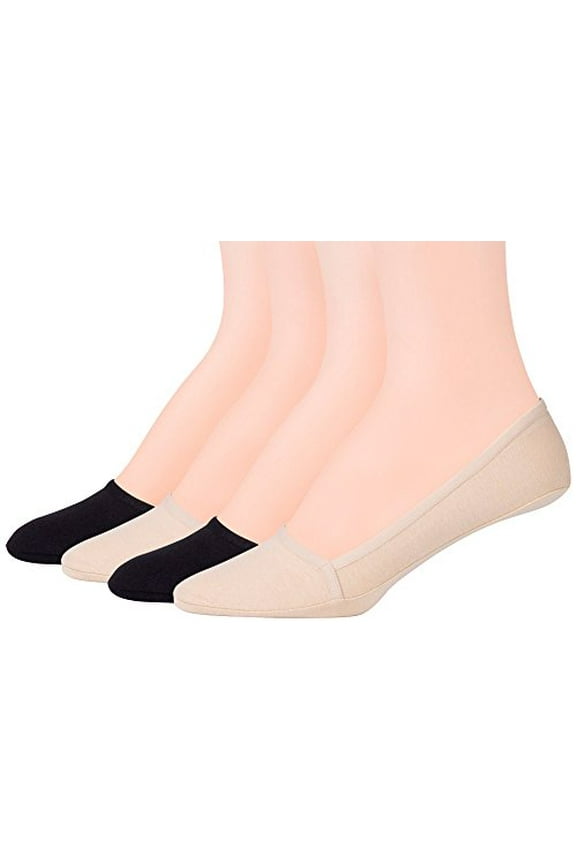 Women's Unseen Low Cut No Show Socks with Gel Tab, Black, Nude (4 Pairs), Shoe Size: 4-7