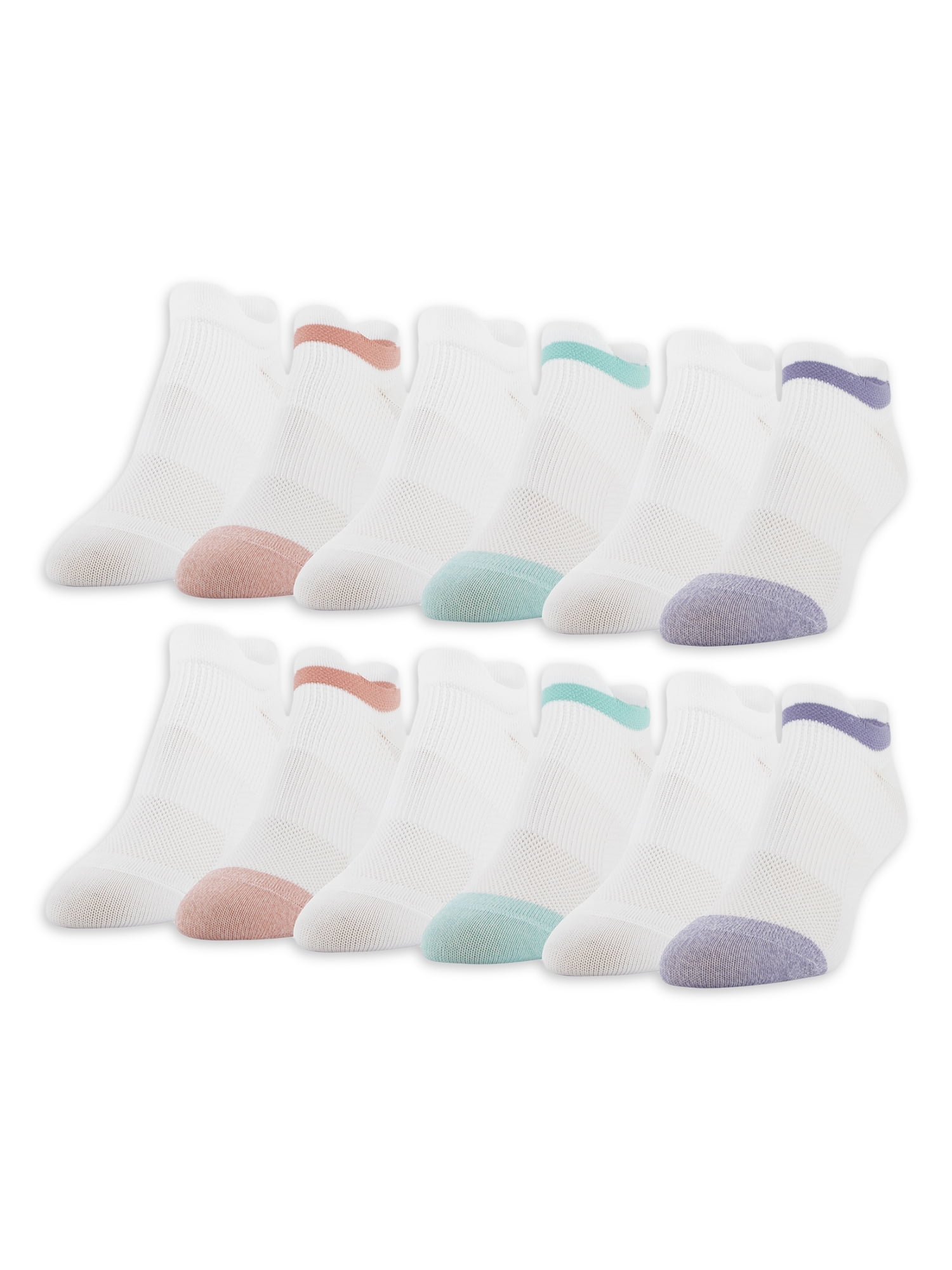 PEDS Womens All Day Active No Show Socks with Double Tabs, 12 Pairs ...
