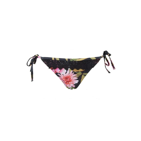 PEEK & BEAU Women's Black Floral Crochet Tie Side Bikini Brief Size X-Small